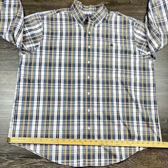 BROOKS BROTHERS Big&Tall Long Sleeve Shirt Non Iron 1XL Blue Yellow Plaid Preppy - Picture 11 of 14